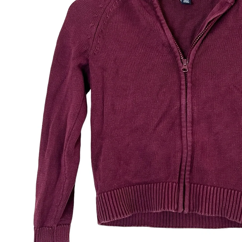 Lands’ End | Burgundy knit uniform zip font sweater size small